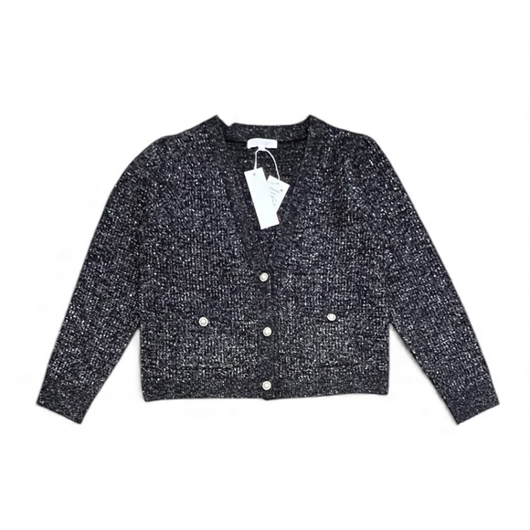 Adyson Parker Black Metallic Silver Thread Cardigan Sweater NWT Size Large - Picture 2 of 13